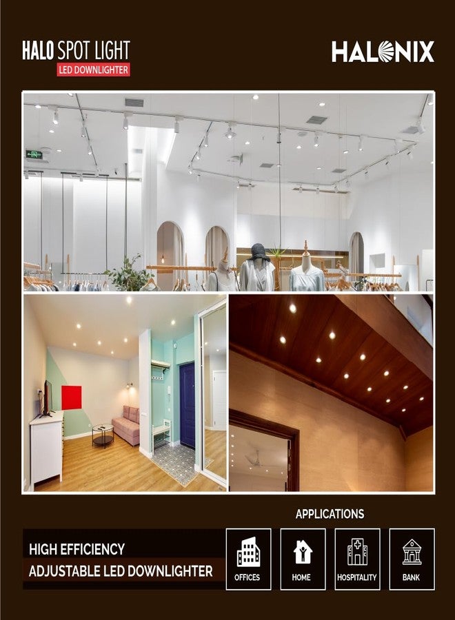 Halonix مصباح هالو LED بلاستيكي قابل للتعديل، 9 واط، 2700 كلفن، أصفر، هالو | تصميم صغير بزاوية شعاع 120 درجة | إضاءة غائرة للأسقف المعلقة | فتحة - 3.3 بوصة | عبوة من قطعة واحدة - Image 2